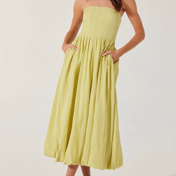 NWT - ASTR The Label Strapless Linen-Blend Midi Dress in Celery MEDIUM - Picture 1 of 3